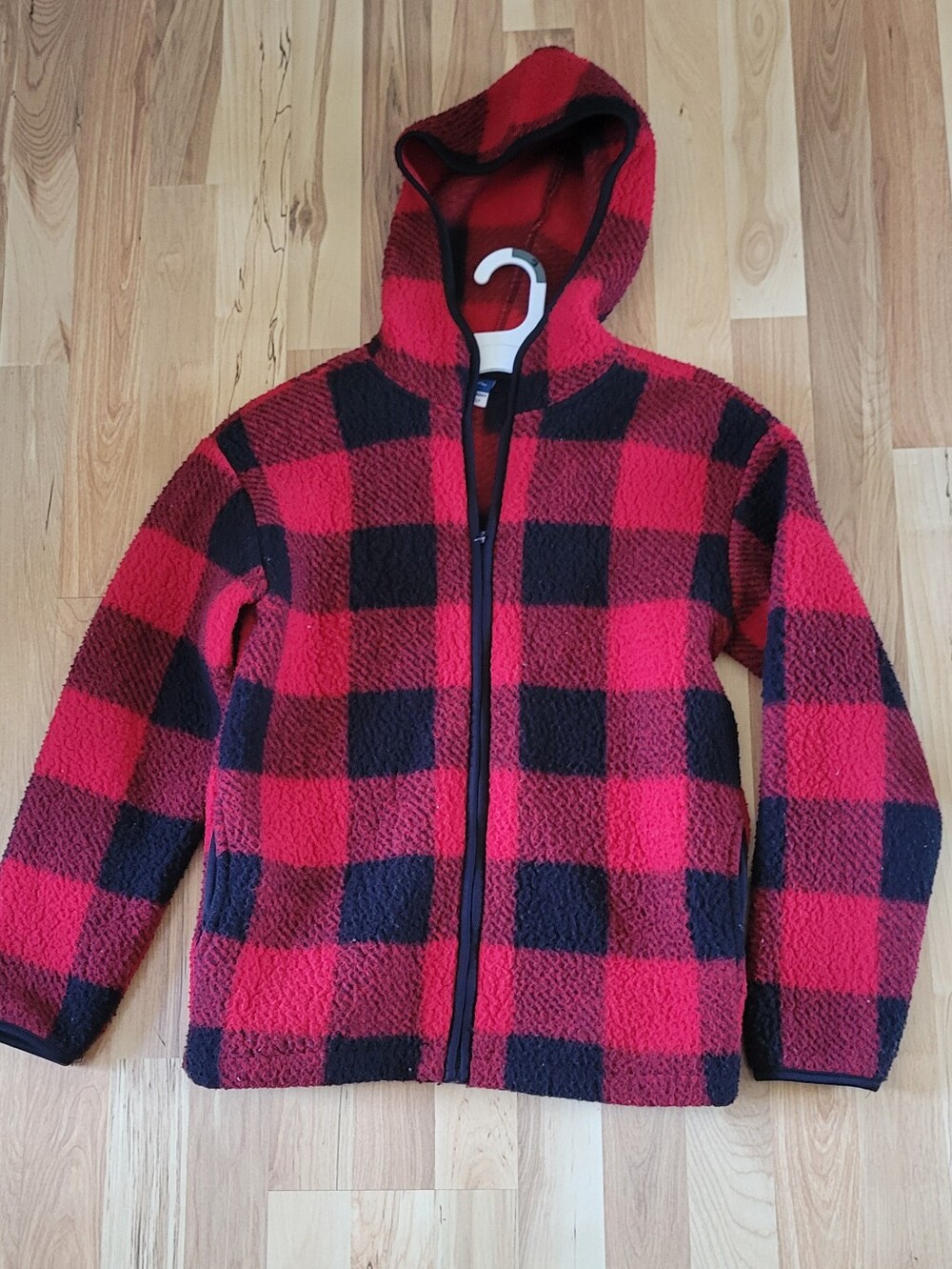 Old Navy Red and Black Buffalo Plaid Hooded Fleece Jacket